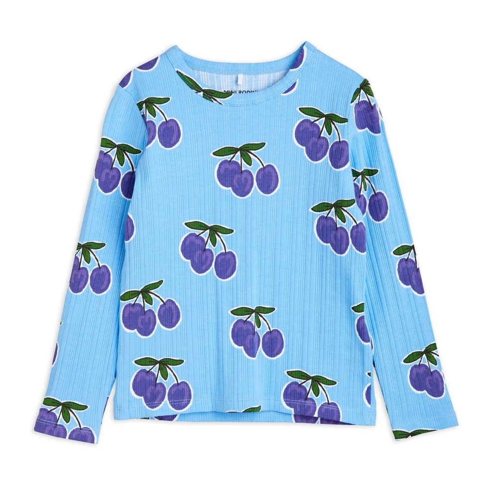 Mini Rodini Blue Plum Print Ribbed Long Sleeve, 7-9Y (Z4)
